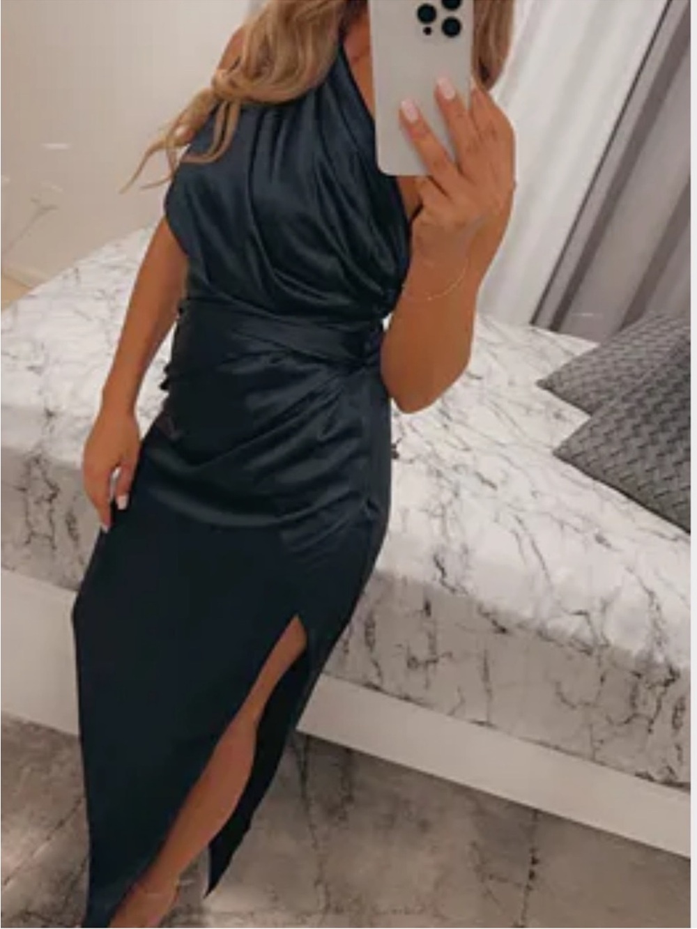 Petal & Pup Nadia Black One-Shoulder Satin Maxi Dress New! - Picture 13 of 13